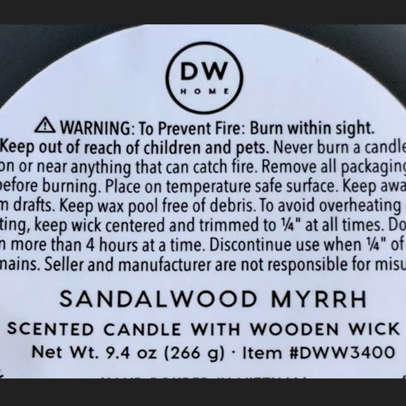 DW HOME CANDLE SANDALWOOD MYRRH WOOD WICK SCENTED NEW - Picture 3 of 3
